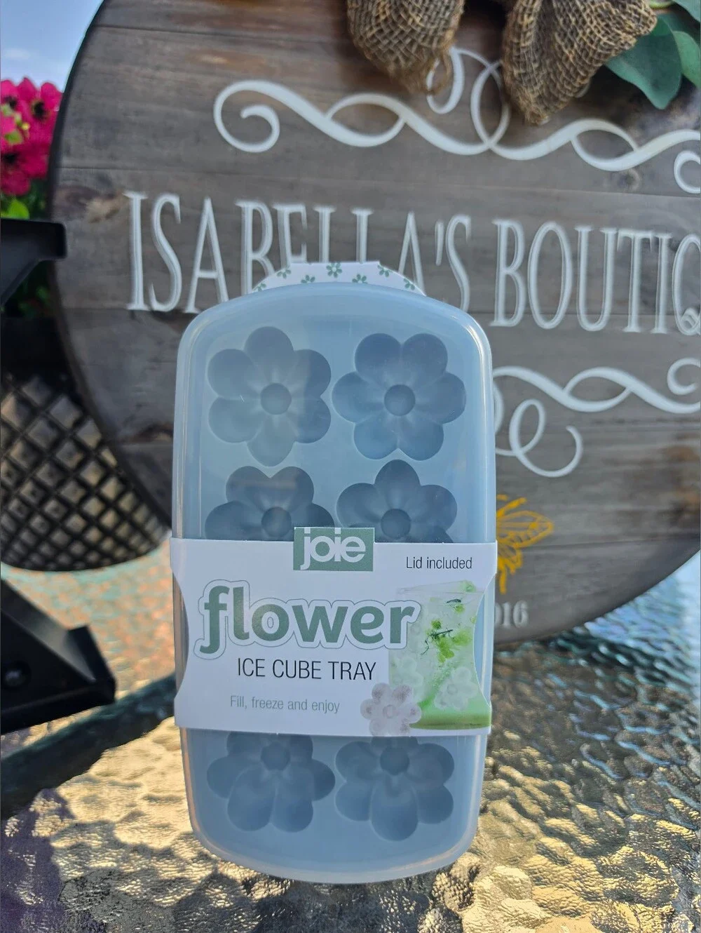 Joie Light Blue Flower Silicone Ice Cube Tray with Lid